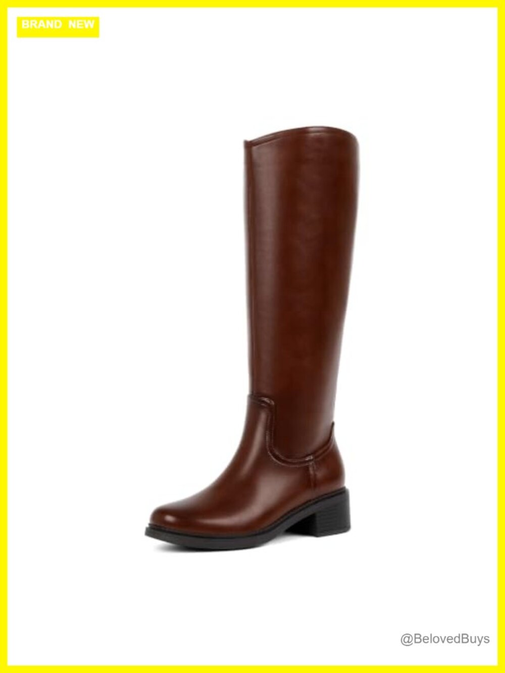 Knee High Boots Faux Leather Side Zipper Block Heel Tall Boots
